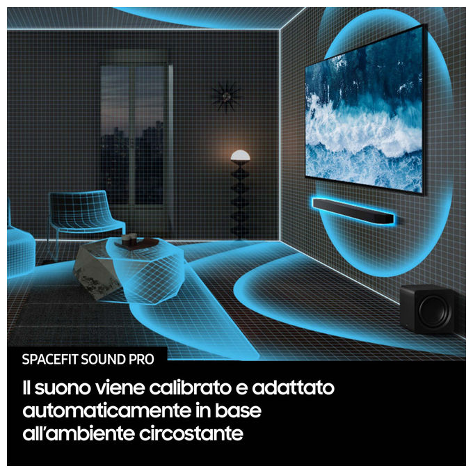 Samsung HW-QS700F-ZF Soundbar 3.1.2 canali Dolby Atmos Wireless 345W Q-Symphony SpaceFit Sound colore Nero