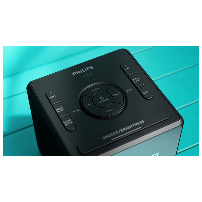 Philips TAR4600-10 Radiosveglia Digitale DAB+ FM Display LCD Doppia Sveglia Porta USB-C colore Nero