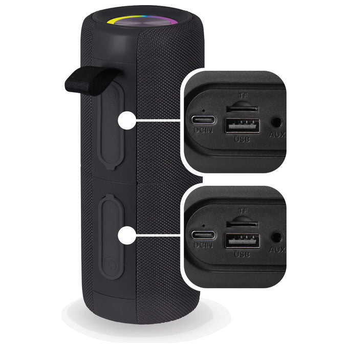 Trevi XSC8A88B Cassa Bluetooth 5.3 30W 2x15W Altoparlante da Festa IPX5 Micro SD AUX-IN Disco Light colore Nero