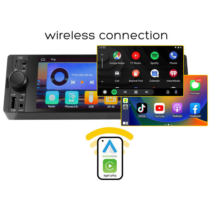 Trevi MDV 6370 DAB Autoradio 2 DIN Touchscreen 6.6'' DAB+ FM RDS 160W Android Auto Apple CarPlay Wireless colore Nero