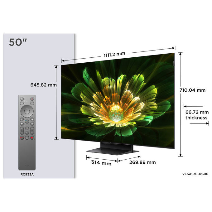 TCL 50C79K Smart TV 50'' QD-Mini LED 4K Ultra HD Google TV 144 Hz Dolby Vision IQ Dolby Atmos 4 HDMI 2.1 colore Metallico