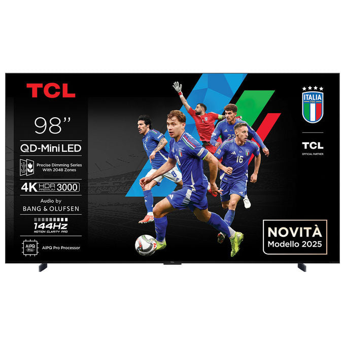 TCL 98C79K Serie C79K Smart TV QD-Mini LED 4K 98'' 144Hz Google TV Dolby Vision IQ Dolby Atmos Audio BandO colore Metallico