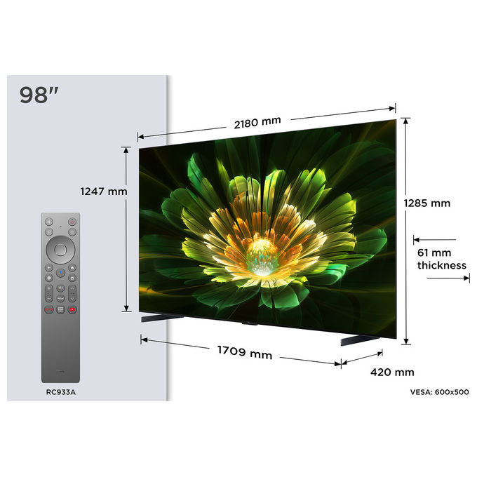 TCL 98C79K Serie C79K Smart TV QD-Mini LED 4K 98'' 144Hz Google TV Dolby Vision IQ Dolby Atmos Audio BandO colore Metallico