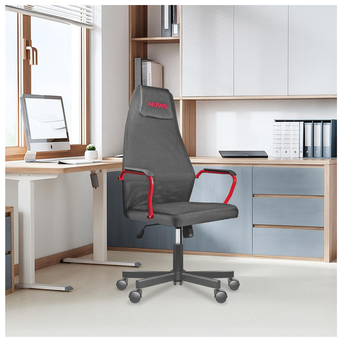 Nuwo GC24HF.GRR.001 Grid Sedia Gaming Ergonomica Rete Traspirante Portata 110 Kg Braccioli Fissi colore Rosso e Nero