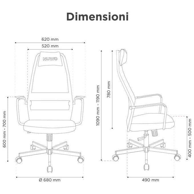 Nuwo GC24HF.GRR.001 Grid Sedia Gaming Ergonomica Rete Traspirante Portata 110 Kg Braccioli Fissi colore Rosso e Nero