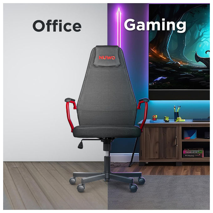 Nuwo GC24HF.GRR.001 Grid Sedia Gaming Ergonomica Rete Traspirante Portata 110 Kg Braccioli Fissi colore Rosso e Nero