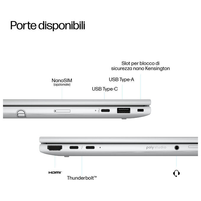 HP AD3E0ET EliteBook 8 Flip G1i Notebook 13.3 pollici Intel Core Ultra 7 32GB RAM 1TB SSD Windows 11 Pro colore Argento