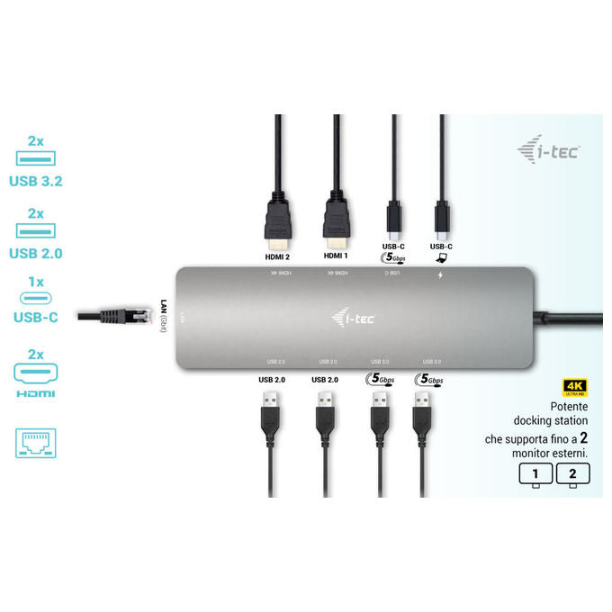 I-tec Docking Station USB-C Nano 2x Display con PD 100W