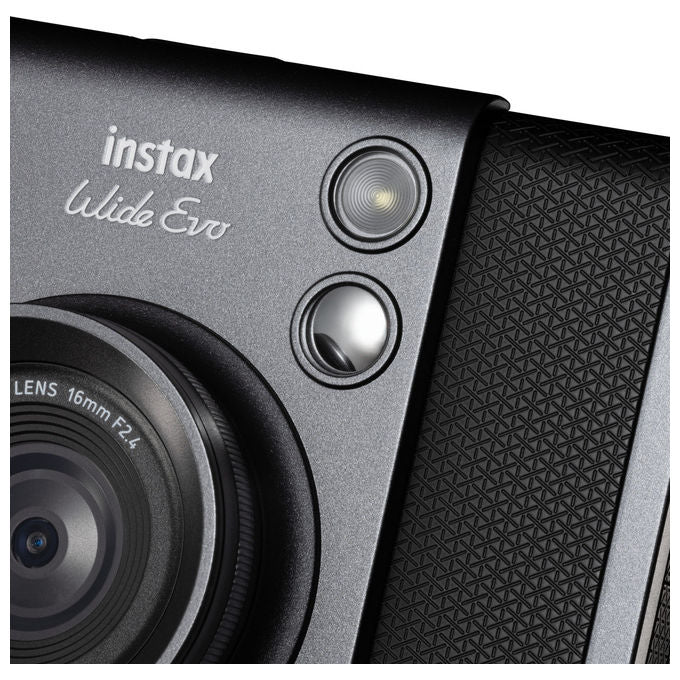 Fujifilm WIDE EVO Instax Fotocamera Istantanea Ibrida Grandangolare 16mm f-2.4 100 Combinazioni Effetti Bluetooth USB-C colore Nero