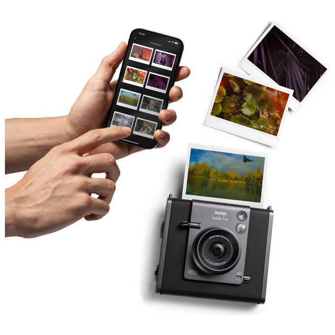 Fujifilm WIDE EVO Instax Fotocamera Istantanea Ibrida Grandangolare 16mm f-2.4 100 Combinazioni Effetti Bluetooth USB-C colore Nero