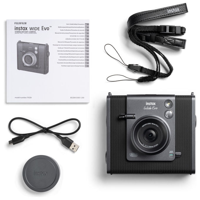 Fujifilm WIDE EVO Instax Fotocamera Istantanea Ibrida Grandangolare 16mm f-2.4 100 Combinazioni Effetti Bluetooth USB-C colore Nero