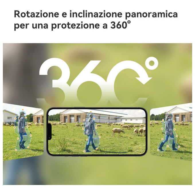 Imou IPC-B7ED-5M1TEA-EU FSP14 AOV PT Kit Telecamera da Esterno 4G Wi-Fi 5MP 3K PTZ Batteria 10000mAh Pannello Solare 5W IP66 SIM inclusa colore Bianco
