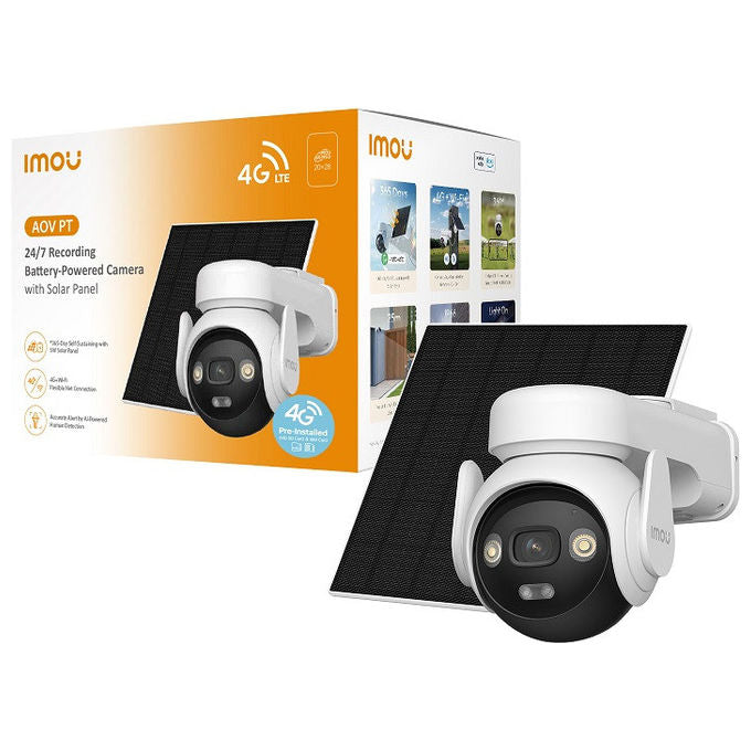 Imou IPC-B7ED-5M1TEA-EU FSP14 AOV PT Kit Telecamera da Esterno 4G Wi-Fi 5MP 3K PTZ Batteria 10000mAh Pannello Solare 5W IP66 SIM inclusa colore Bianco