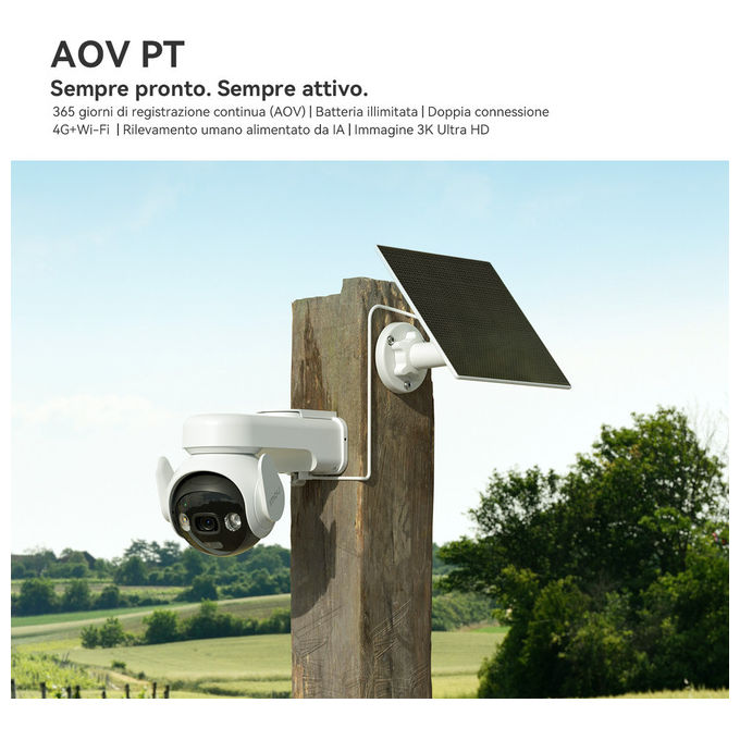 Imou IPC-B7ED-5M1TEA-EU FSP14 AOV PT Kit Telecamera da Esterno 4G Wi-Fi 5MP 3K PTZ Batteria 10000mAh Pannello Solare 5W IP66 SIM inclusa colore Bianco