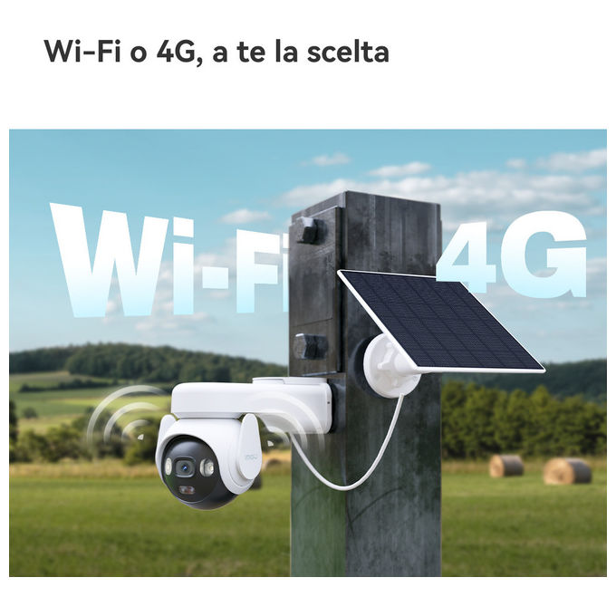Imou IPC-B7ED-5M1TEA-EU FSP14 AOV PT Kit Telecamera da Esterno 4G Wi-Fi 5MP 3K PTZ Batteria 10000mAh Pannello Solare 5W IP66 SIM inclusa colore Bianco