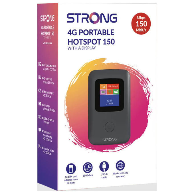 Strong 4GMIFI150CD Router 4G Portatile LTE Wi-Fi 4 150 Mbit-s SIM Card Display 2100 mAh USB-C colore Nero