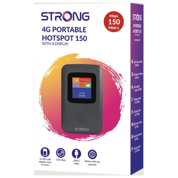 Strong 4GMIFI150CD Router 4G Portatile LTE Wi-Fi 4 150 Mbit-s SIM Card Display 2100 mAh USB-C colore Nero