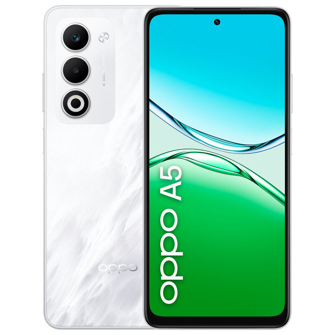 Oppo A5 Smartphone 6.67'' 4G 6GB 128GB Snapdragon 6s Gen 1 50MP 6000mAh Android 15 colore Bianco Nebbia