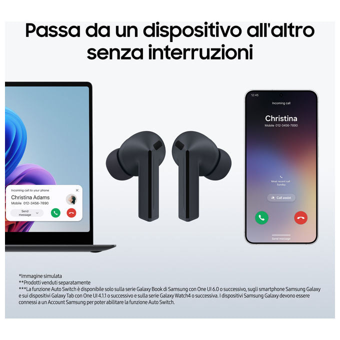 Samsung SM-R420NZKAITV Galaxy Buds3 FE Auricolari Wireless In-ear TWS ANC Audio 360 Gemini AI IP54 Autonomia 30h colore Nero