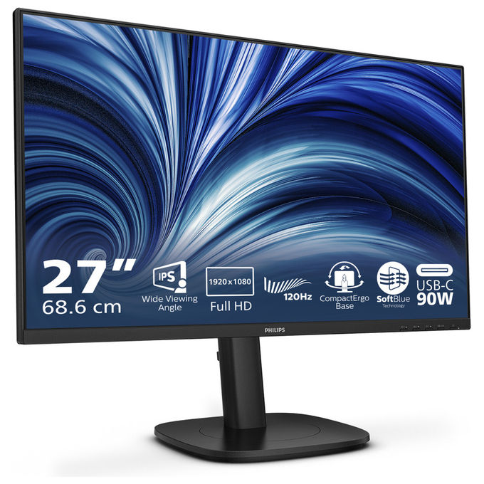 Philips 24B2U3301-00 Serie 3000 Monitor PC 23.8'' Full HD IPS 120Hz USB-C 90W Hub USB 3.2 LAN HDMI DP VESA colore Nero