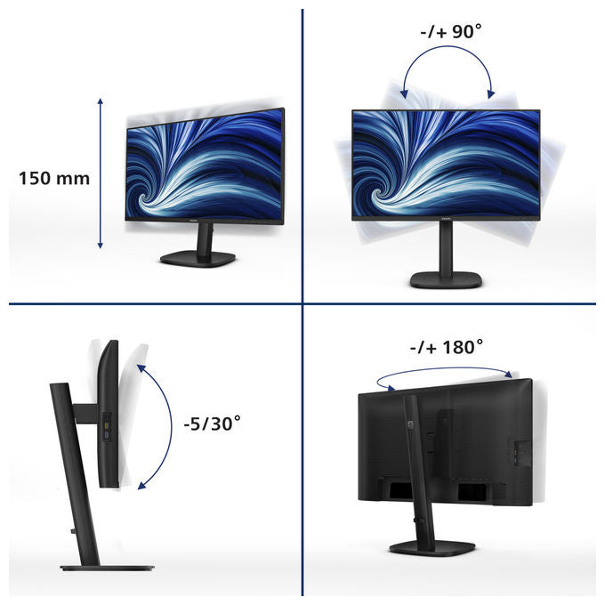 Philips 24B2U3301-00 Serie 3000 Monitor PC 23.8'' Full HD IPS 120Hz USB-C 90W Hub USB 3.2 LAN HDMI DP VESA colore Nero