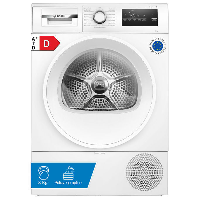 Bosch WTH85V94 Asciugatrice Pompa di Calore 8 Kg Classe D AutoDry 62 dB EasyClean (84x60x61 cm) colore Bianco