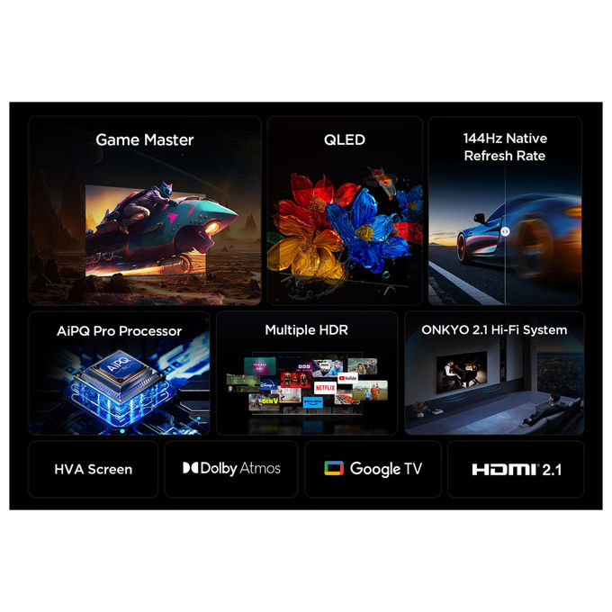 TCL 85P89K P89K Smart TV QLED 4K 85'' 144Hz Google TV Dolby Vision Atmos Audio Onkyo 2.1 colore Metallico