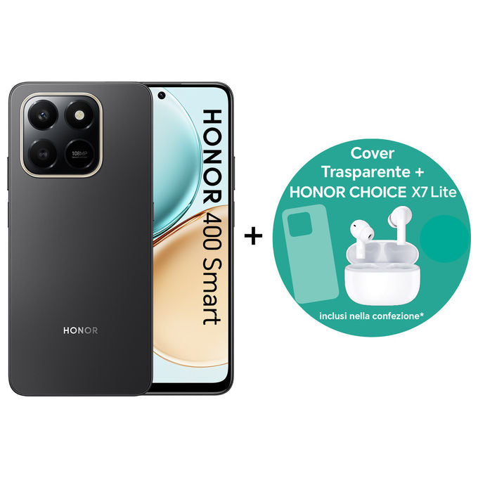 Honor BNDH400SBX7LC 400 Smart Smartphone 6.77'' 8 GB 256 GB 108 MP 6500 mAh con Auricolari X7 Lite e Cover colore Nero