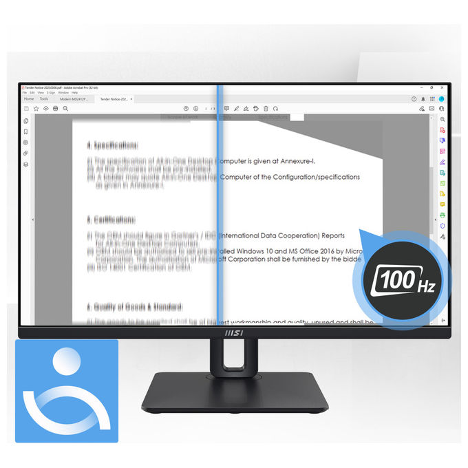 MSI PRO MP245PG Monitor PC 23,8'' IPS Full HD 1920x1080 100Hz 1ms Pivot Regolazione Altezza HDMI DisplayPort colore Nero