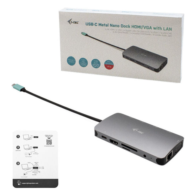 I-tec Docking Station USB-C Nano Metallo HDMI VGA LAN con Caricatore 100W