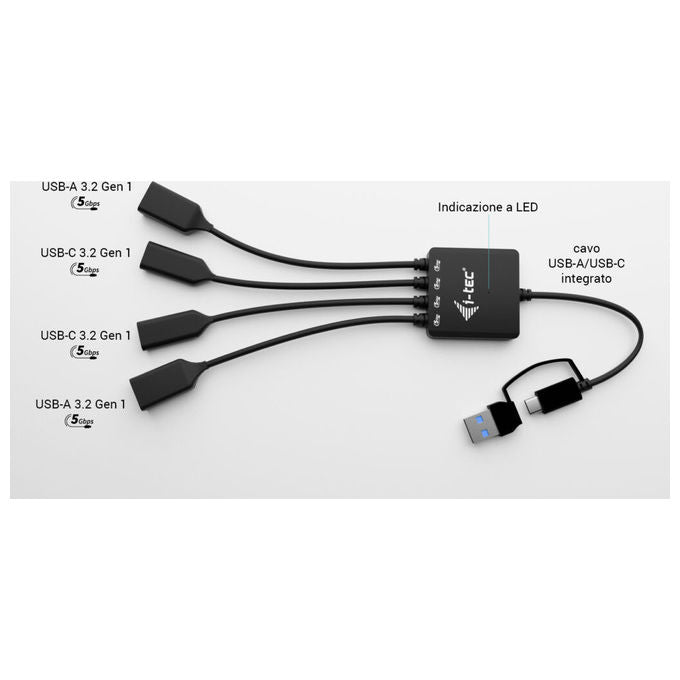 I-tec Hub Usb-c-usb-a 4 Porte con 2x Usb-c e 2x Usb-a