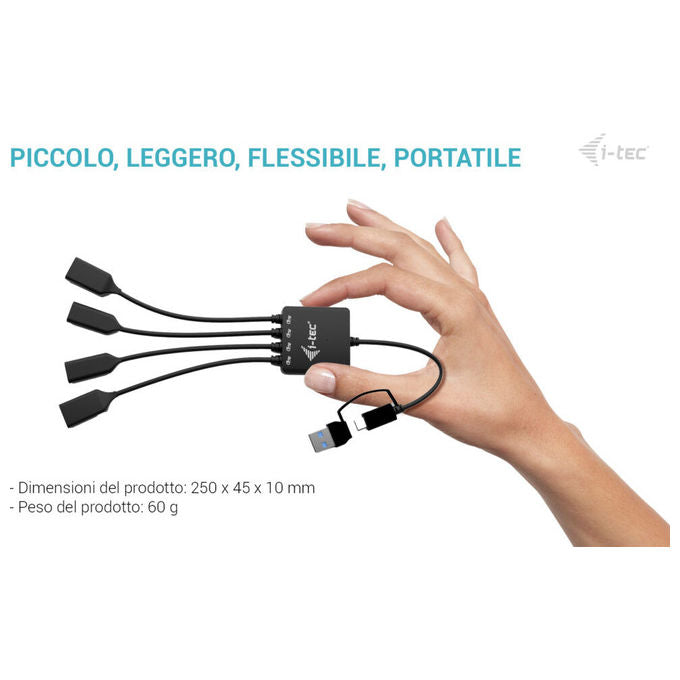 I-tec Hub Usb-c-usb-a 4 Porte con 2x Usb-c e 2x Usb-a