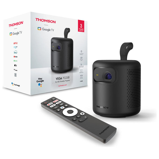 Thomson PG35B Vega Videoproiettore LED Smart Portatile 4K UHD 600 ANSI Lumen Google TV Batteria Dolby Digital+ colore Nero