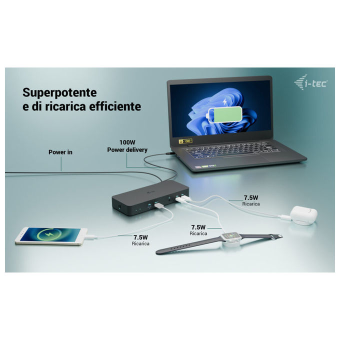 I-tec Docking station USB-C Triple Display 4K alimentazione 100W