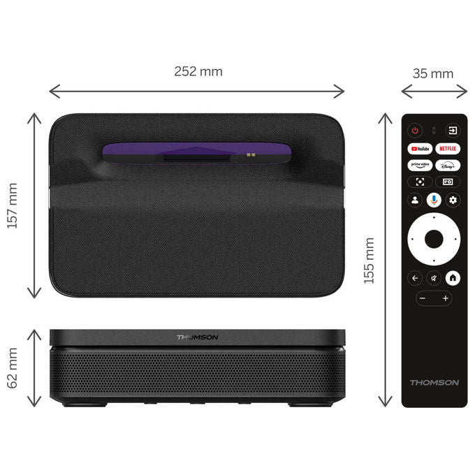 Thomson PG55B Sirius Proiettore Laser RGB Smart Ottica Ultra-Corta Full HD 1080p 600 ANSI Google TV HDR10+ Batteria colore Nero