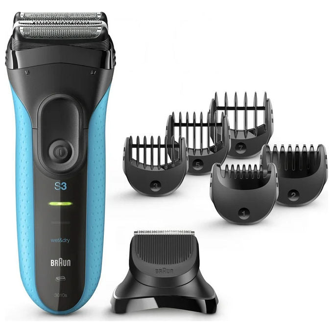 Braun 3010BT Series 3 Rasoio elettrico uomo secco e umido 3 testine autonomia 45 min colore Blu