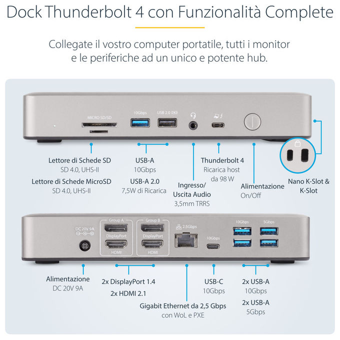 StarTech Docking Station Thunderbolt 4 Multi Monitor 2xHDMI 2xDisplayPort Grigio