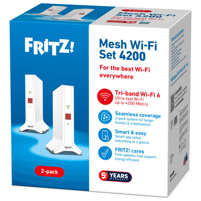 Fritz! Mesh Set 4200 Wi-Fi 6 Dual-band 2-Pack Internazionale Bianco Rosso