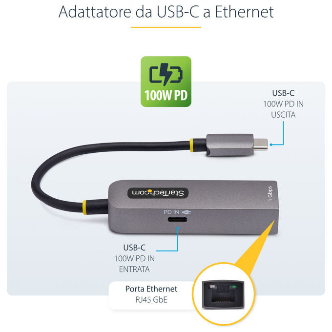 Startech.com Adattatore Ethernet USB-C 1Gbps con PD 100W