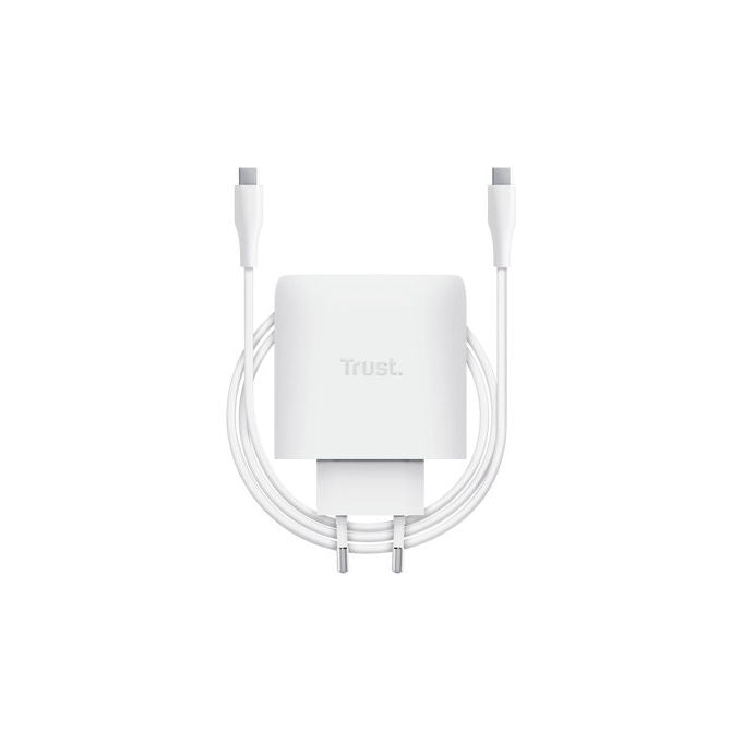 Trust Caricabatteria USB-C GaN 65W Ricarica Rapida con Cavo 2m Bianco