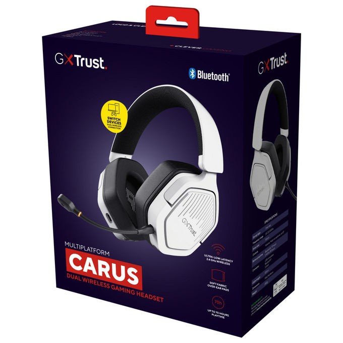 Trust GXT 493W Carus Cuffie Gaming Bluetooth Bianco