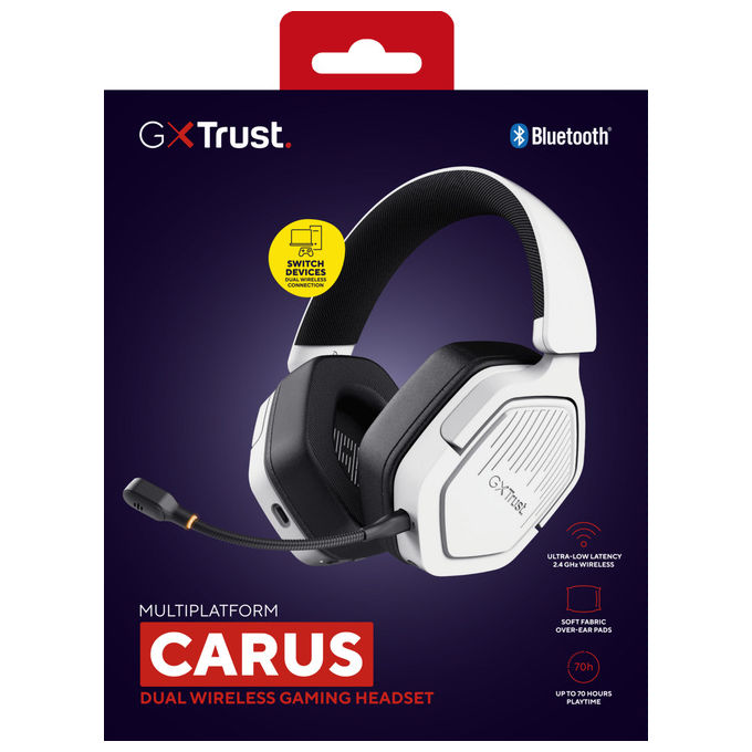 Trust GXT 493W Carus Cuffie Gaming Bluetooth Bianco