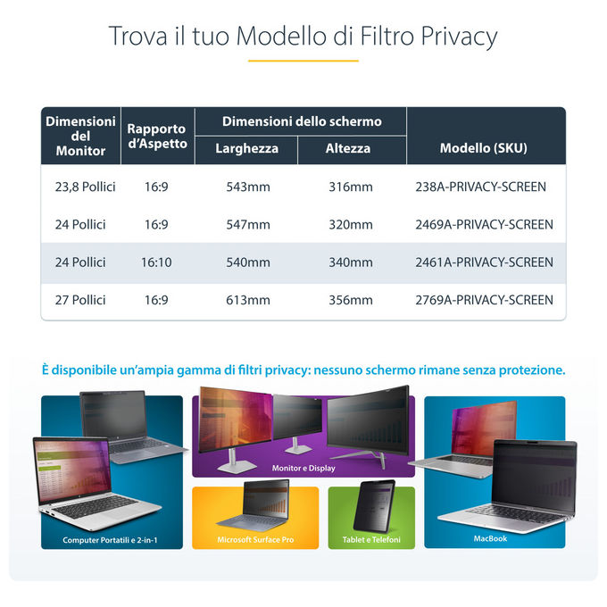 StarTech.com Filtro Privacy Monitor 24'' 16:10 Acrilico Lucido