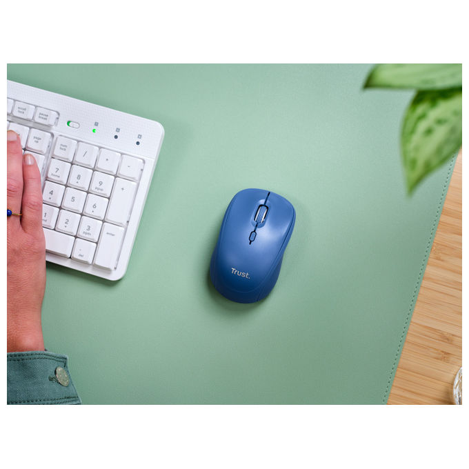 Trust Yvi+ Mouse Wireless Bluetooth Ottico 1600 DPI Ambidestro Blu
