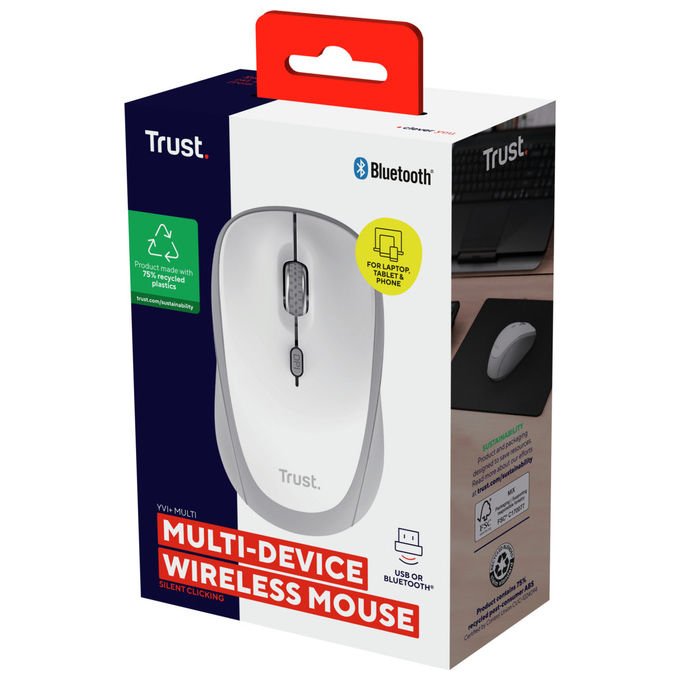 Trust Yvi+ Mouse Wireless Bluetooth Ambidestro 1600 DPI