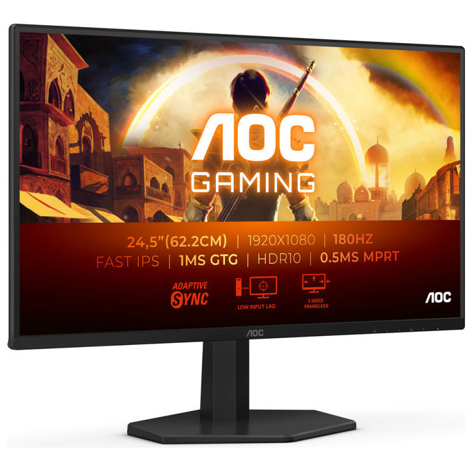 AOC 25G42E G4 Monitor Gaming 24.5'' Full HD Fast IPS 180Hz 1ms HDR10 Adaptive Sync colore Nero Rosso