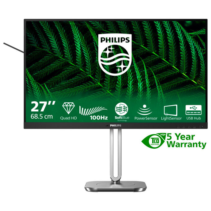 Philips 27B2G5500 Serie 5000 Monitor PC 27'' QHD IPS 100Hz 4ms Hub USB 3.2 Altoparlanti 6W 2xHDMI DP colore Antracite
