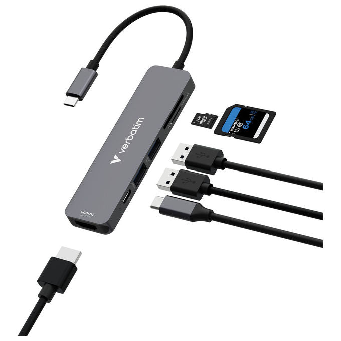 Verbatim Hub USB-C 3.2 Gen 1 Grigio con HDMI e Lettore Schede