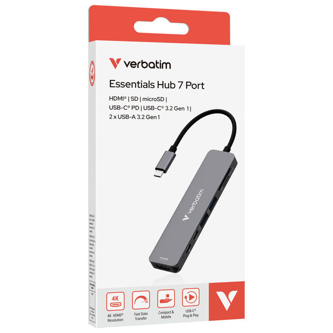 Verbatim 32158 Hub USB-C 7 Porte USB 3.2 Gen 1 HDMI 4K lettore schede SD microSD Power Delivery 100W colore Grigio