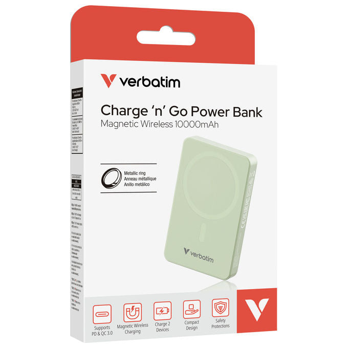 Verbatim Power bank Charge 'n' Go 10000 mAh wireless verde